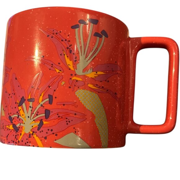 STARBUCKS Mug Cup Floral 12 oz Lillies Pinkish Coral Colour Coffee Tea - Picture 1 of 6